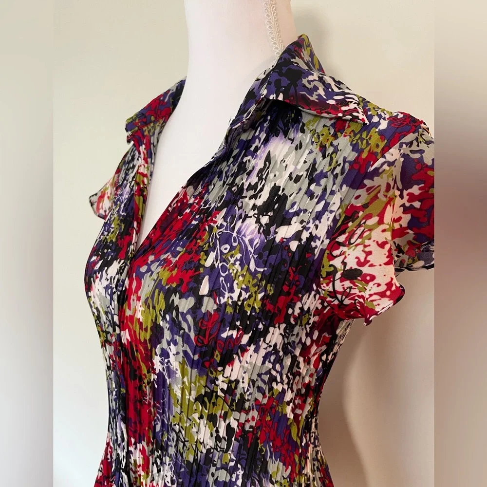 Allison Taylor Multicolor Pleated Button Down Blouse‎ - Picture 3 of 6